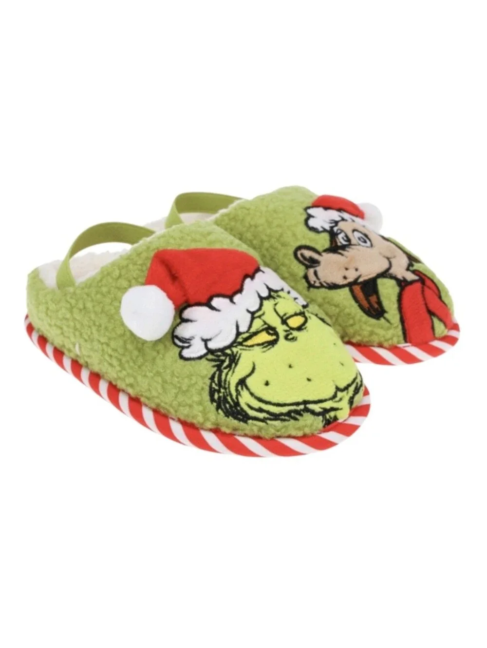 Dr. Seuss Boys Grinch Holiday Slippers w/ Characters in Front, Size: 13-1 Youth.